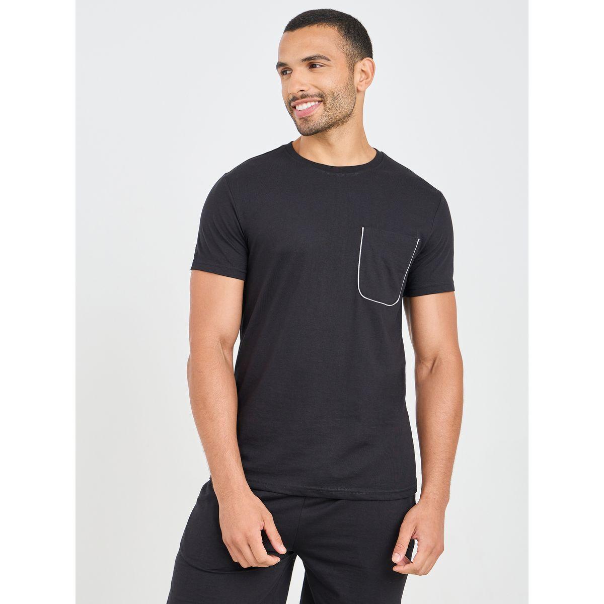 Styli Unwind Contrast Piped Pocket Detail T-shirt and Short Set-men-clothing-nightwear-sets-image-2
