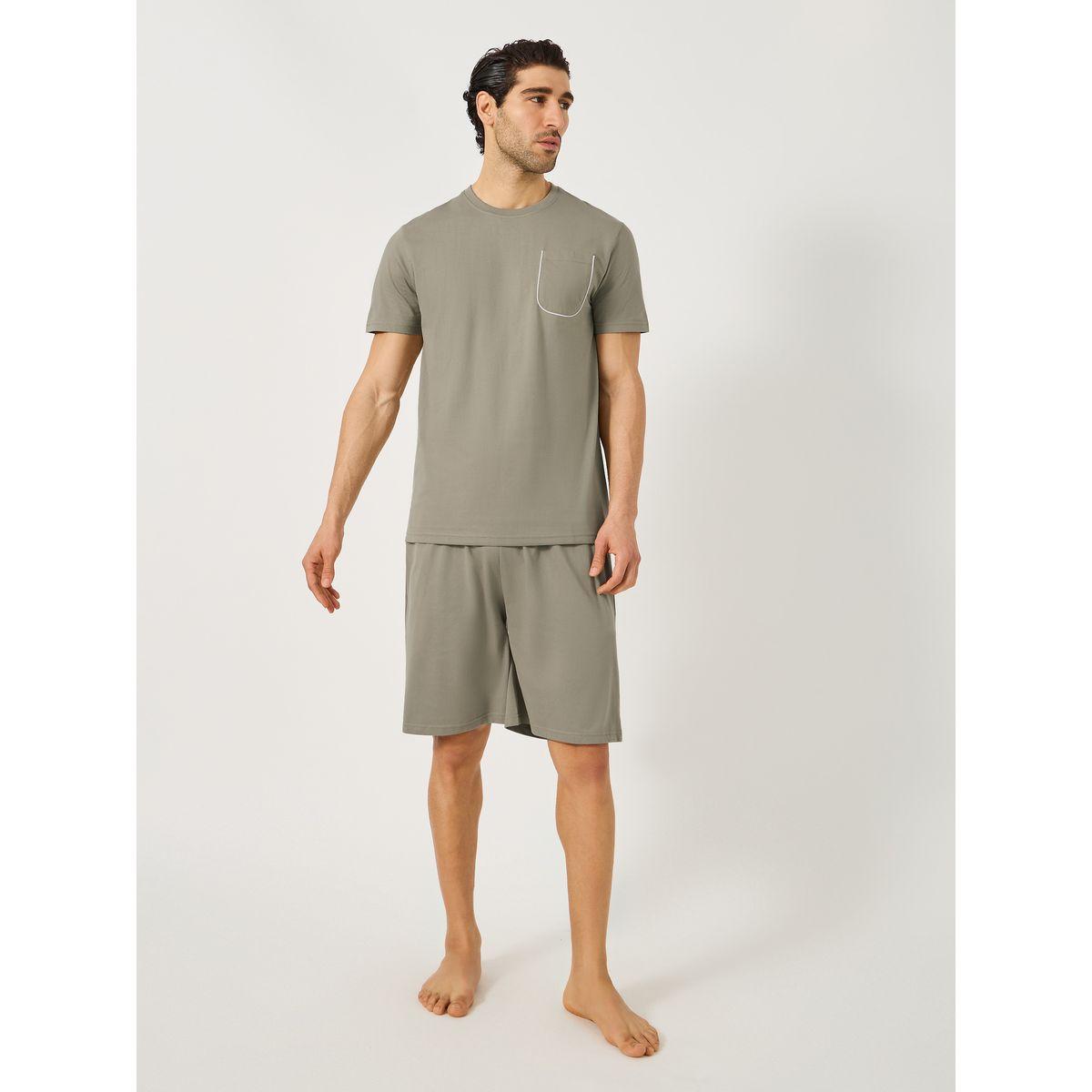 Styli Contrast Piped Pocket Detail T-Shirt and Short Pyjama Set-men-clothing-nightwear-pyjamaandshorts-image-1