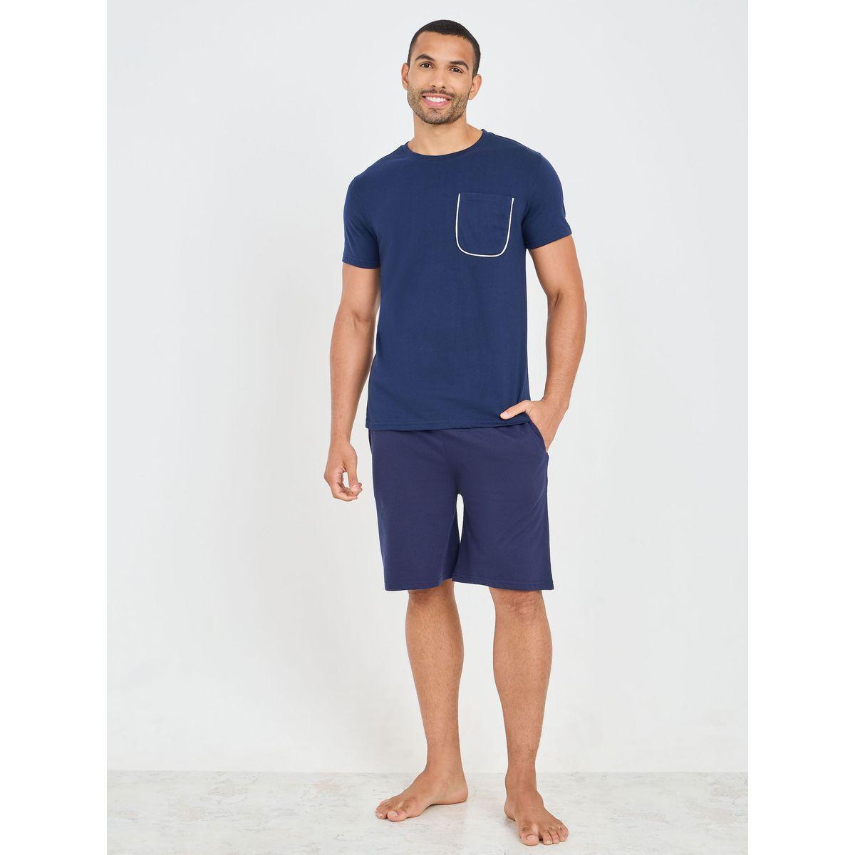 Styli Unwind Contrast Piped Pocket Detail T-shirt and Short Set-men-clothing-nightwear-sets-image-1