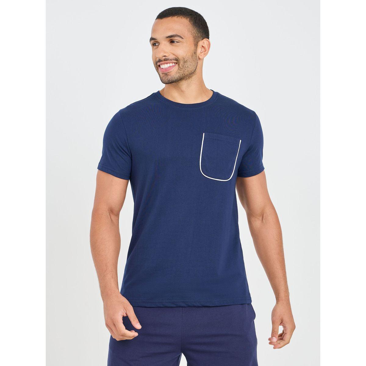 Styli Unwind Contrast Piped Pocket Detail T-shirt and Short Set-men-clothing-nightwear-sets-image-2