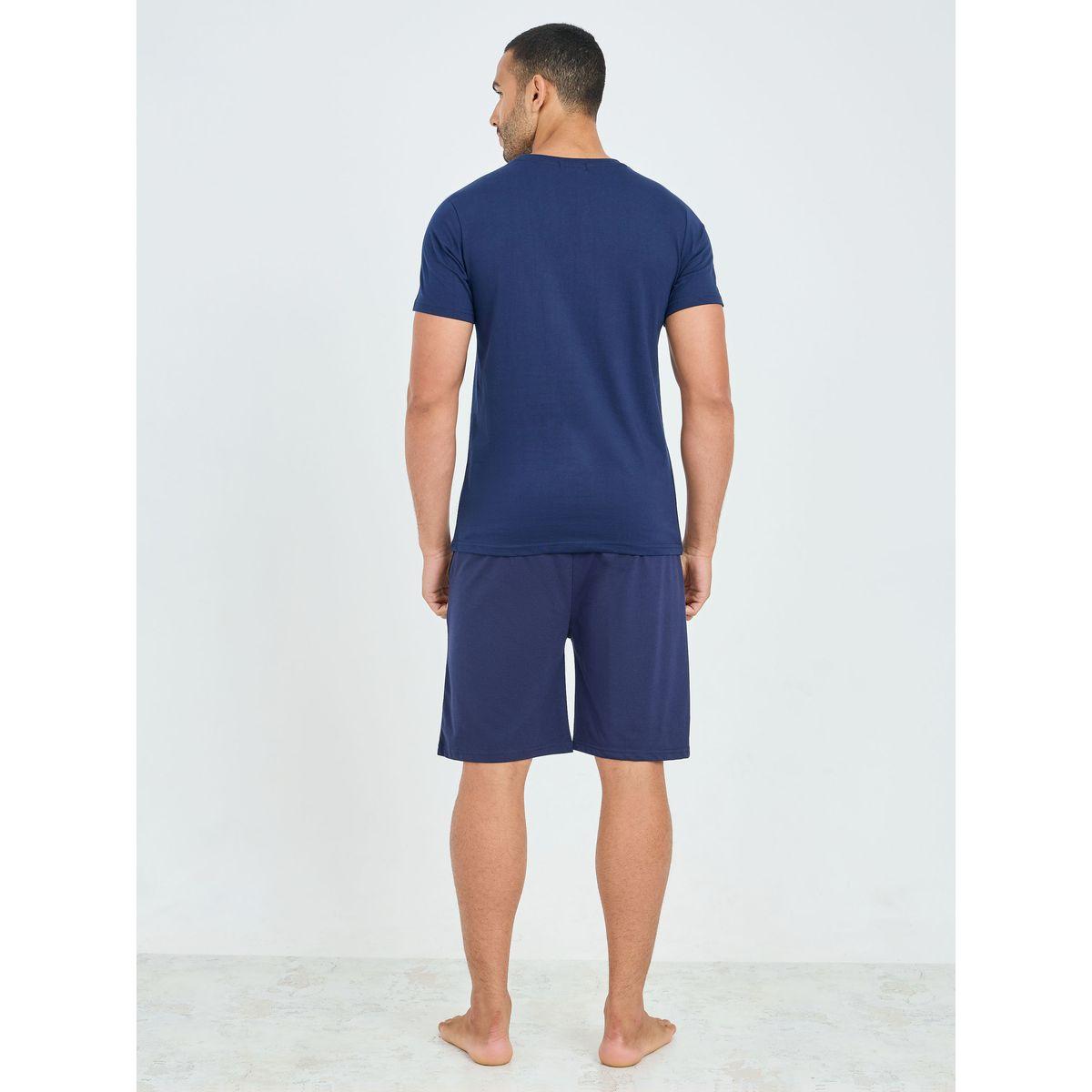 Styli Unwind Contrast Piped Pocket Detail T-shirt and Short Set-men-clothing-nightwear-sets-image-4
