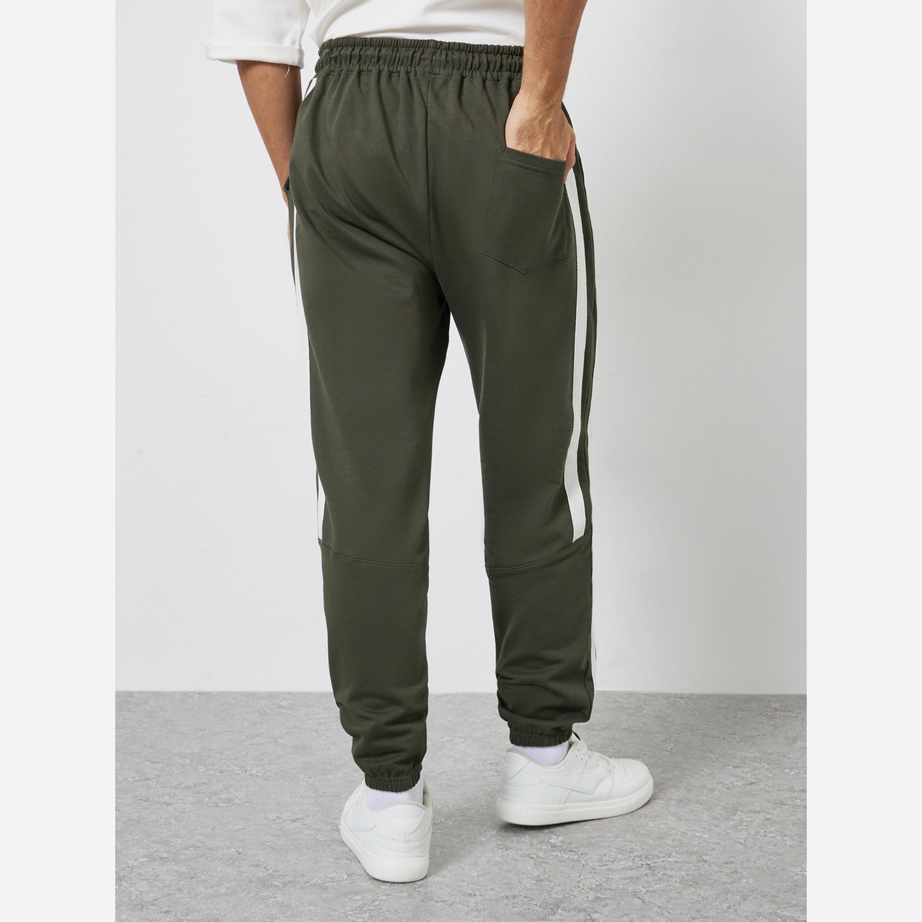 Styli Olive Green Twill Tape Oversize Joggers-men-clothing-bottoms-joggers-image-3