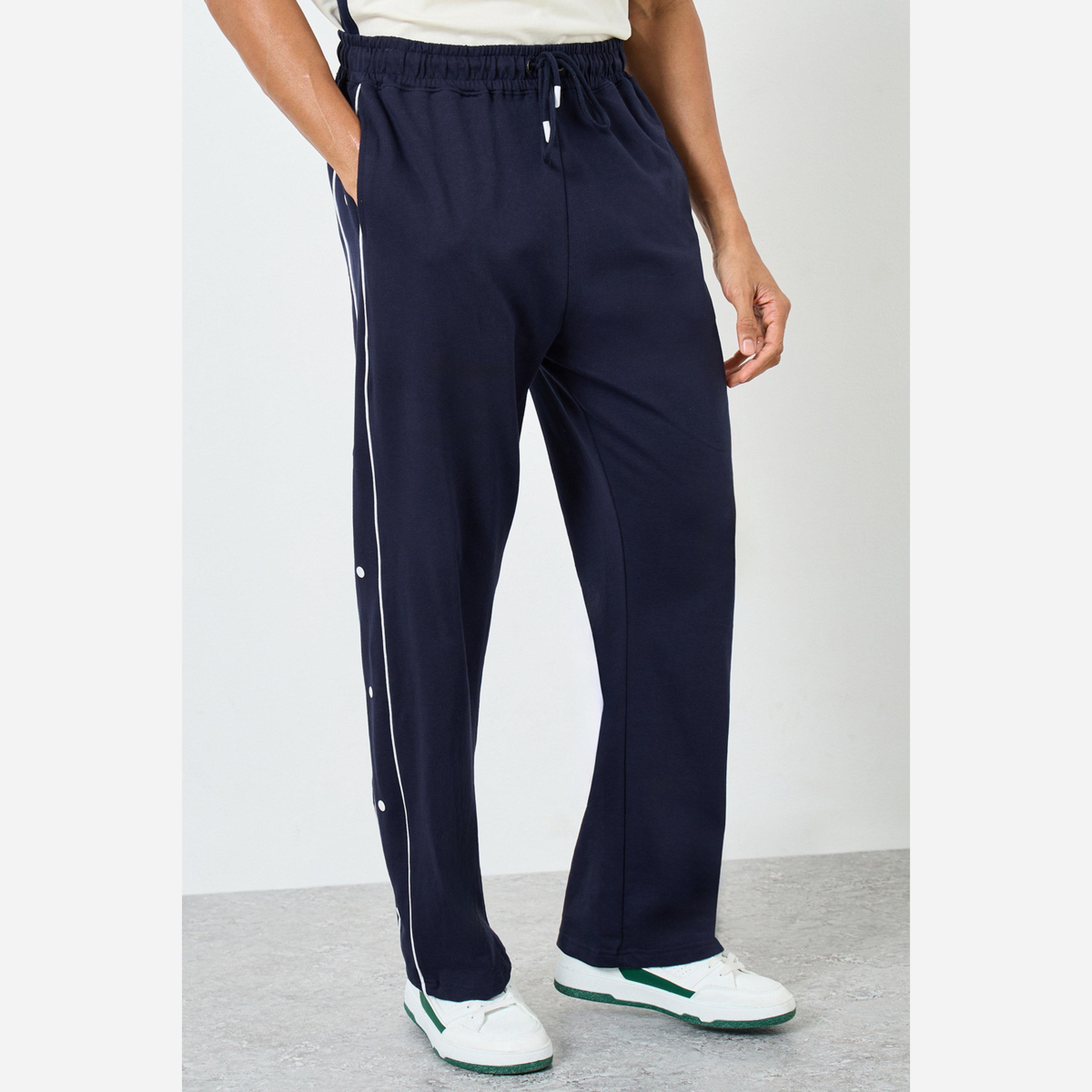 Styli Contrast Piping and Popper Oversized Open Hem Joggers-men-clothing-bottoms-joggers-image-1