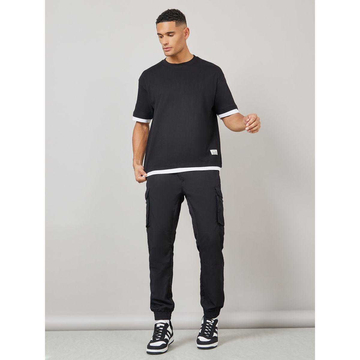 Styli Contrast Panel Oversized T-Shirt with Badge Detail-men-clothing-tshirtsandpolos-tshirts-image-2
