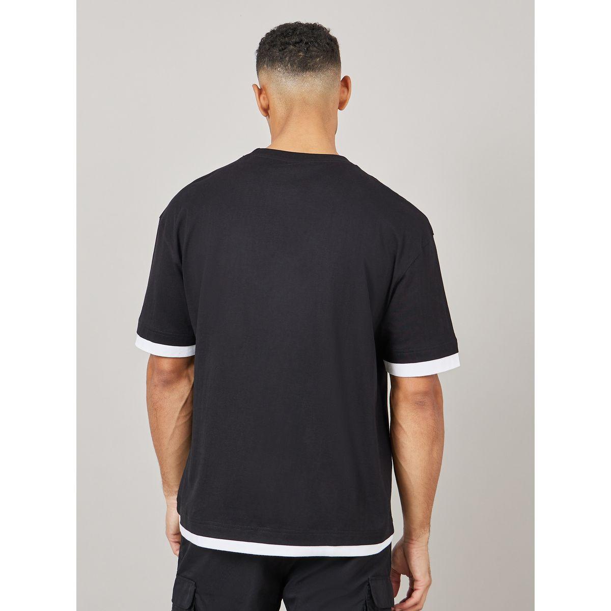 Styli Contrast Panel Oversized T-Shirt with Badge Detail-men-clothing-tshirtsandpolos-tshirts-image-4