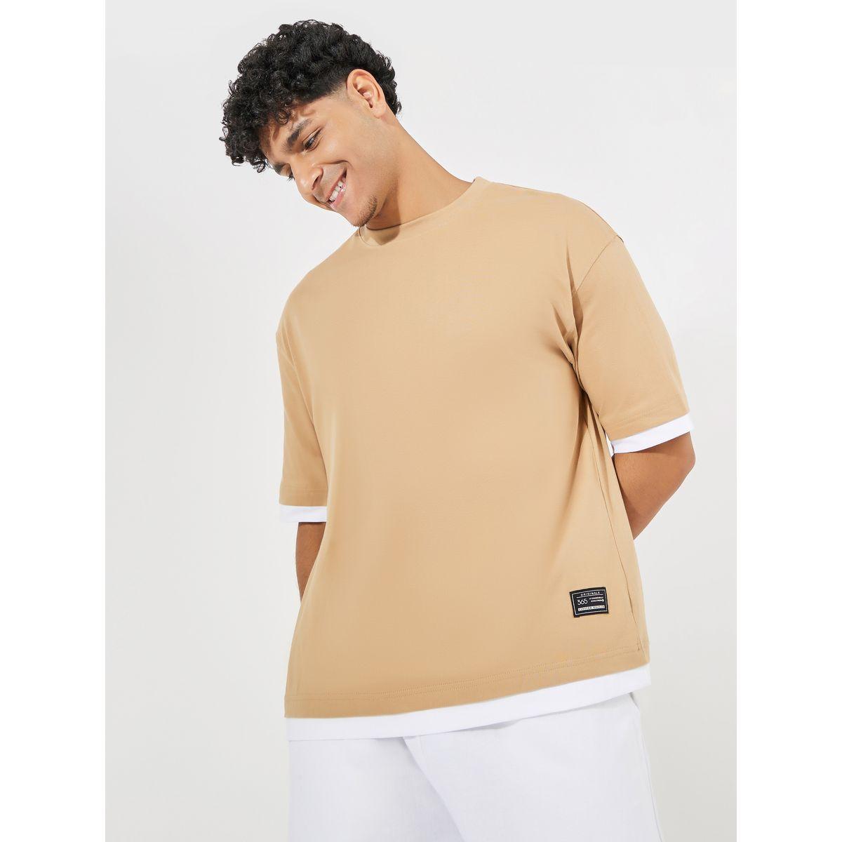 Styli Contrast Panel Oversized T-Shirt with Badge Detail-men-clothing-tshirtsandpolos-tshirts-image-1