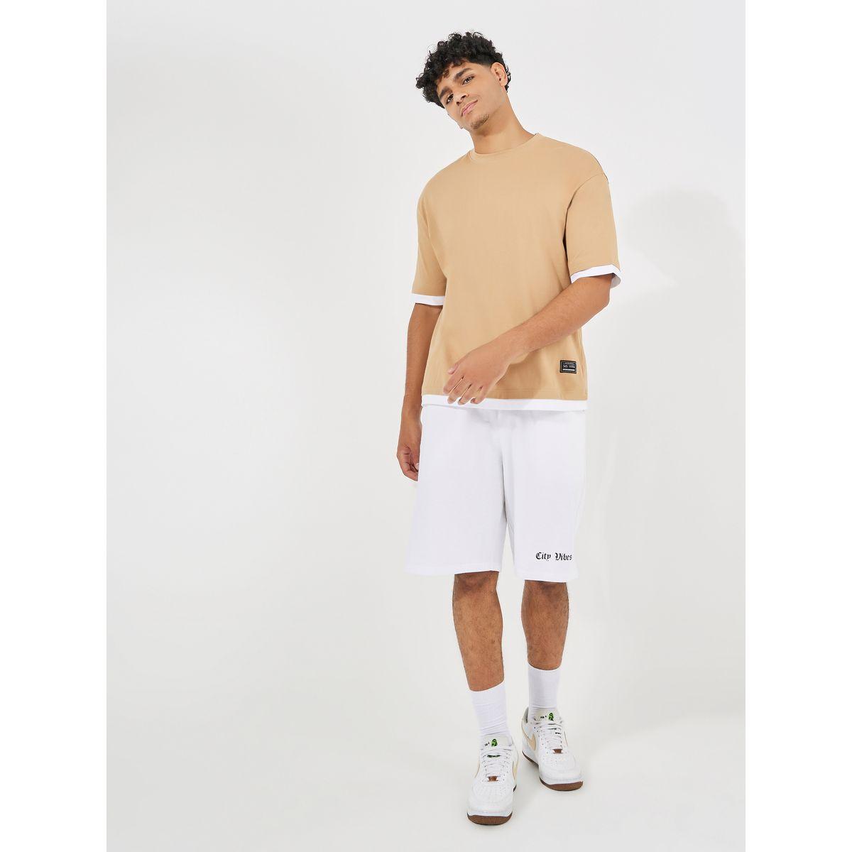 Styli Contrast Panel Oversized T-Shirt with Badge Detail-men-clothing-tshirtsandpolos-tshirts-image-2