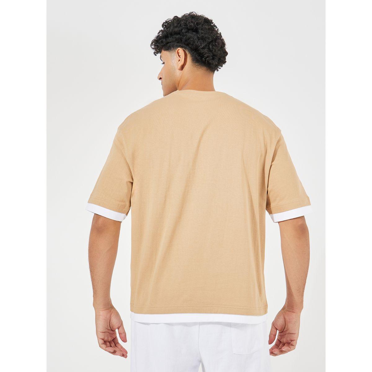 Styli Contrast Panel Oversized T-Shirt with Badge Detail-men-clothing-tshirtsandpolos-tshirts-image-4