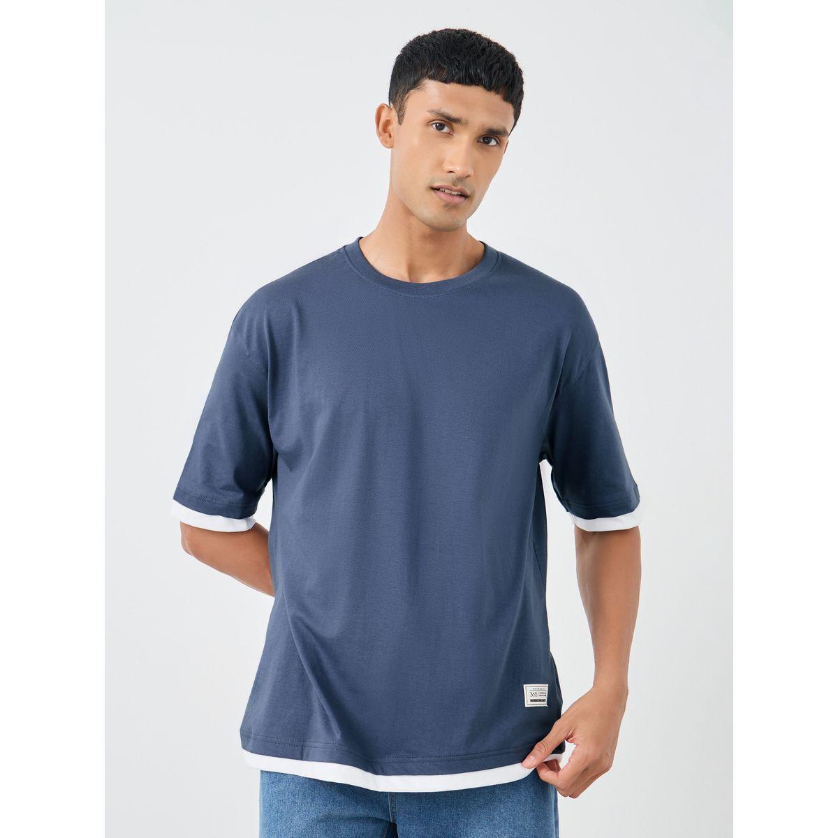 تيشيرت فضفاض بتفاصيل مُتباينة وأكمام قصيرة-men-clothing-tshirtsandpolos-tshirts-image-1
