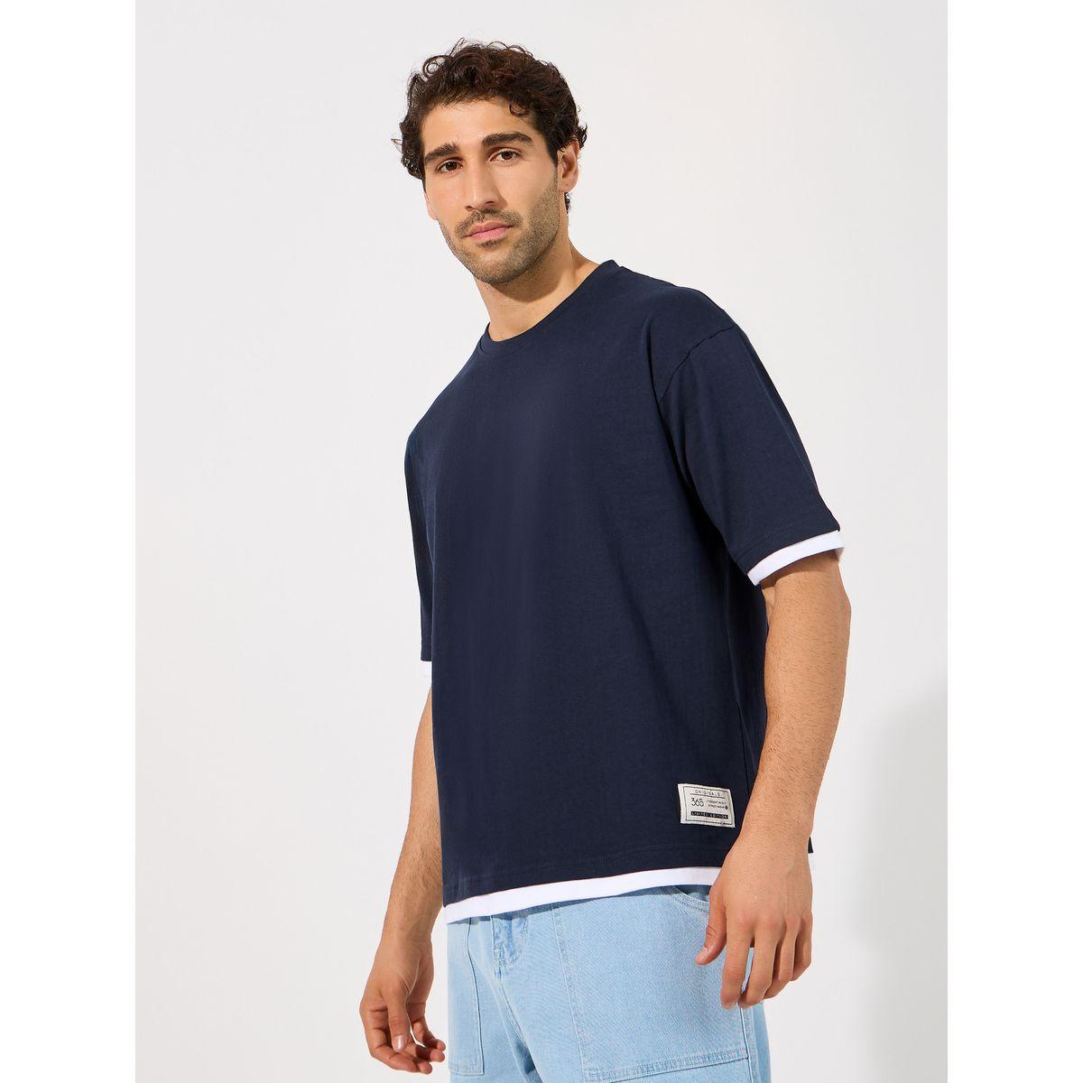 Styli Contrast Panel Oversized T-Shirt with Badge Detail-men-clothing-tshirtsandpolos-tshirts-image-3