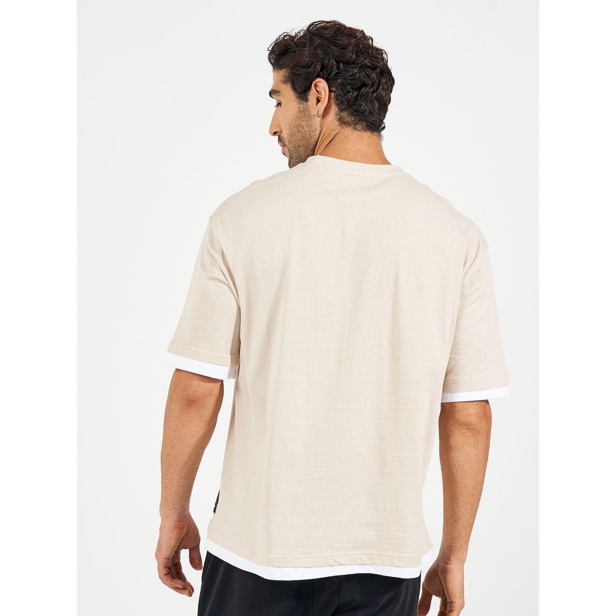 Styli Contrast Panel Oversized T-Shirt with Badge Detail-men-clothing-tshirtsandpolos-tshirts-image-4