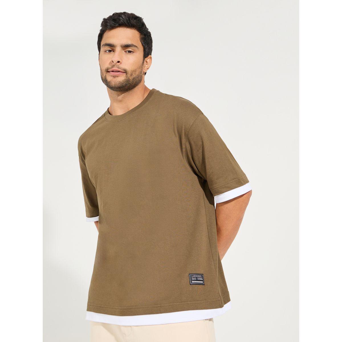 Styli Contrast Panel Oversized T-Shirt with Badge Detail-men-clothing-tshirtsandpolos-tshirts-image-1