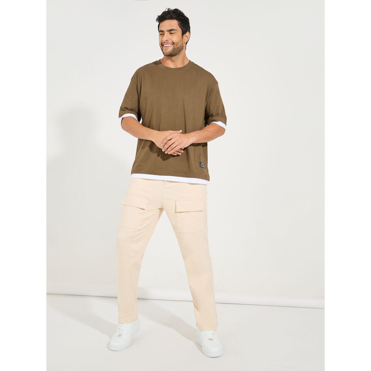 Styli Contrast Panel Oversized T-Shirt with Badge Detail-men-clothing-tshirtsandpolos-tshirts-image-2