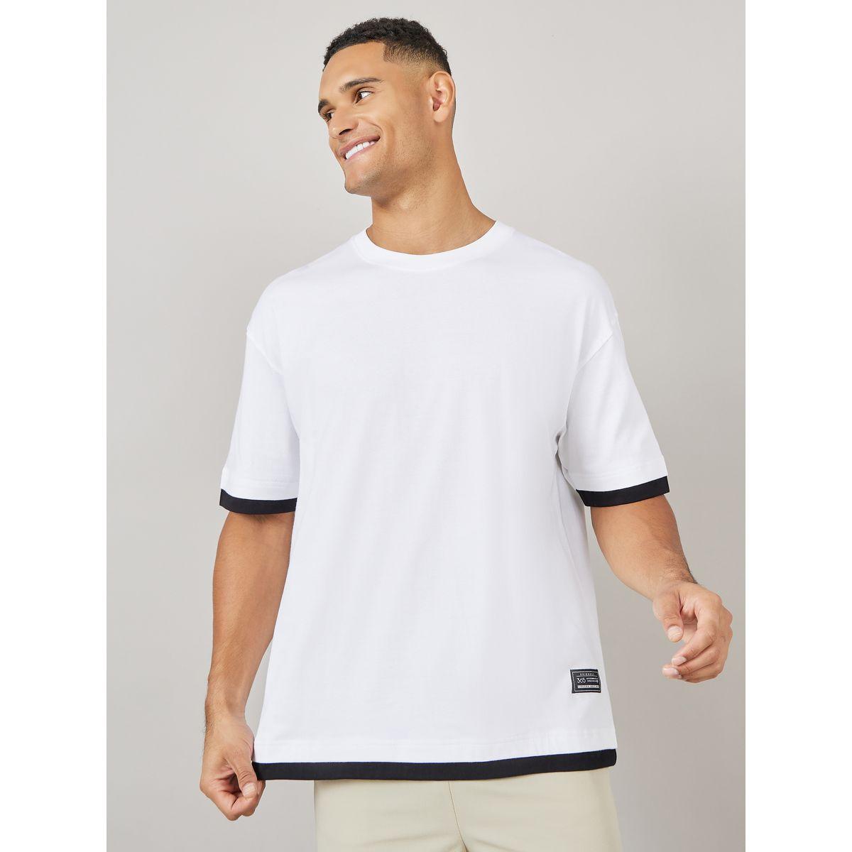 Styli Contrast Panel Oversized T-Shirt with Badge Detail-men-clothing-tshirtsandpolos-tshirts-image-1