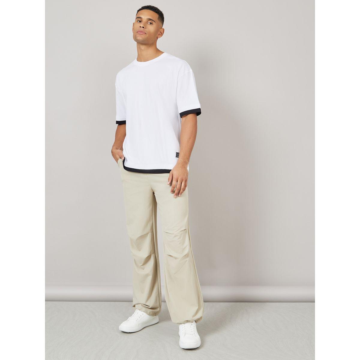 Styli Contrast Panel Oversized T-Shirt with Badge Detail-men-clothing-tshirtsandpolos-tshirts-image-2
