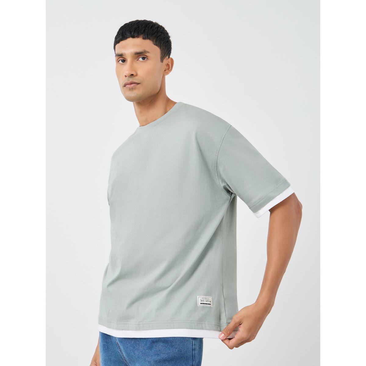 تيشيرت فضفاض بتفاصيل مُتباينة وأكمام قصيرة-men-clothing-tshirtsandpolos-tshirts-image-1