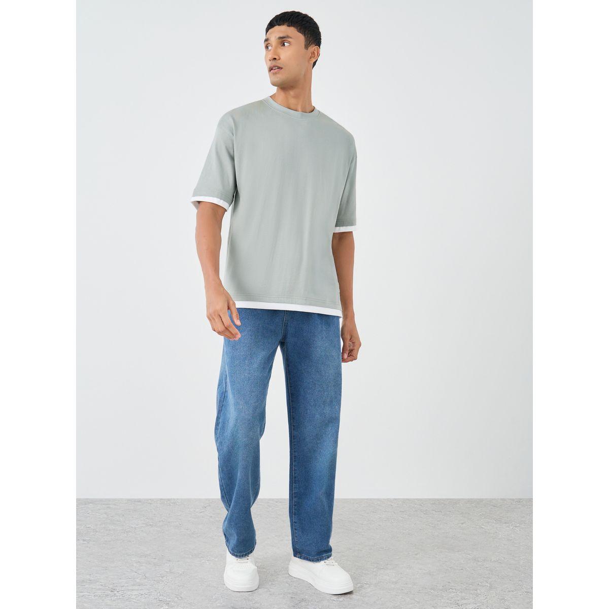 تيشيرت فضفاض بتفاصيل مُتباينة وأكمام قصيرة-men-clothing-tshirtsandpolos-tshirts-image-2