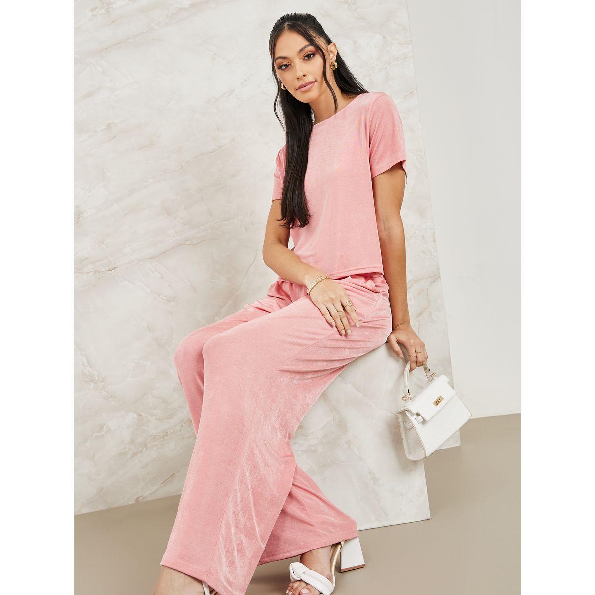 Styli Solid Crop Top with Wide Leg Pants Co-Ords-women-clothing-coordsets-image-1