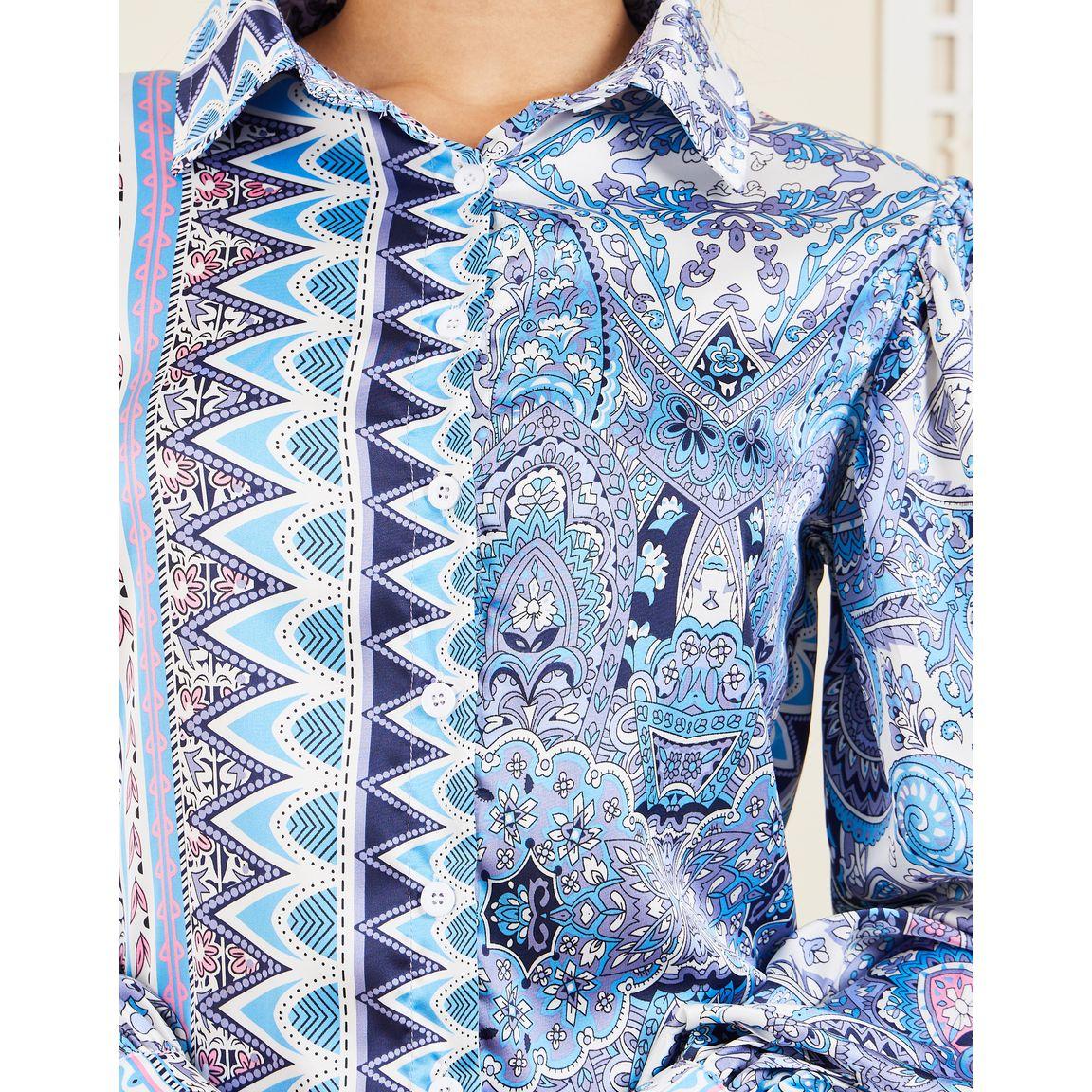 Styli Aztec Print Collared Shirt & Pintuck Wide Leg Pants Co-Ord-women-clothing-coordsets-image-4