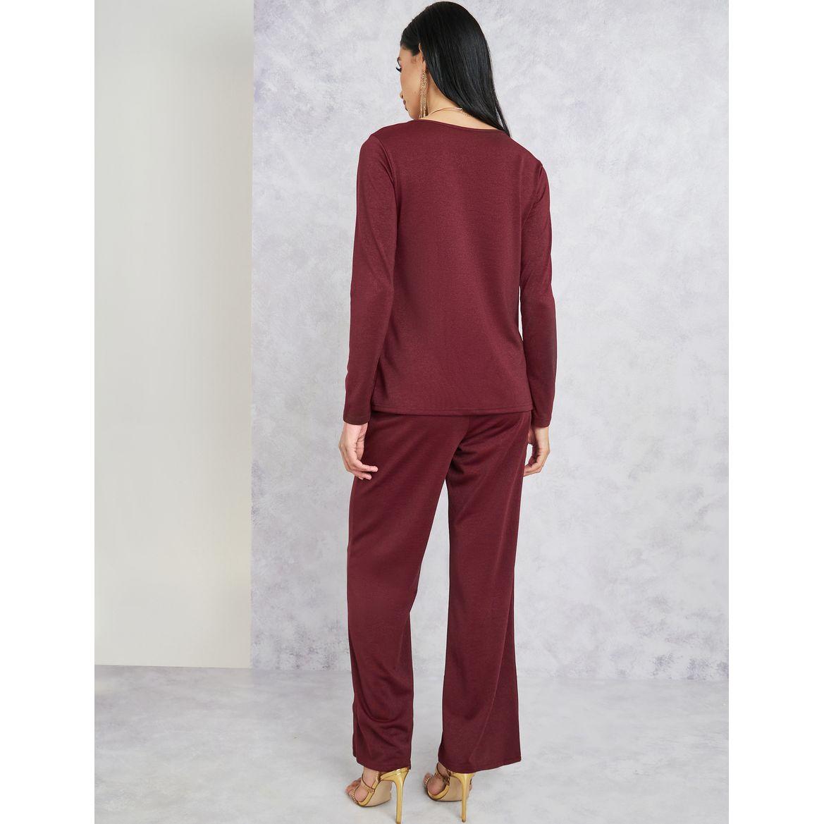 Styli Solid Long Sleeve Top & Flared Pants Co-Ords-women-clothing-coordsets-image-4