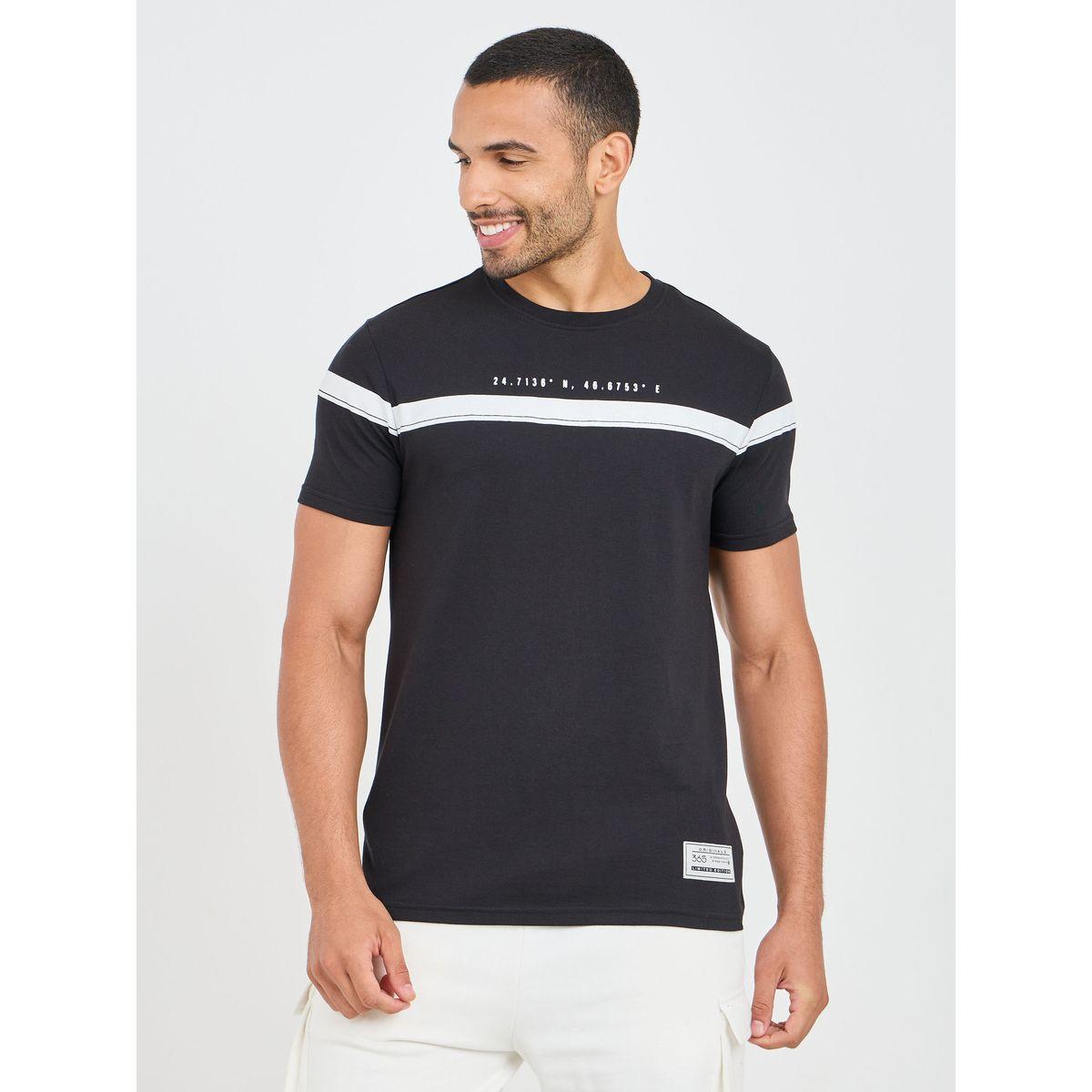 Styli Contrast Panel Slogan Print Regular Fit T-shirt with Badge Detail Hem-men-clothing-tshirtsandpolos-tshirts-image-1