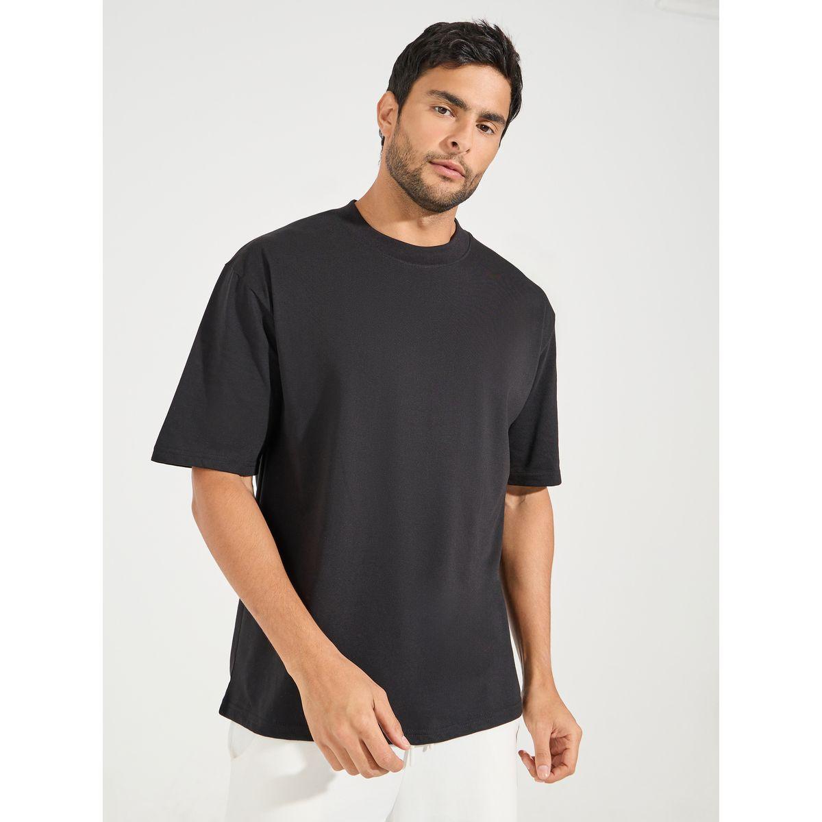Styli Pack of 2 - Oversized Mock Neck Ribbed T-Shirt with Short Sleeves-men-clothing-tshirtsandpolos-tshirts-image-2
