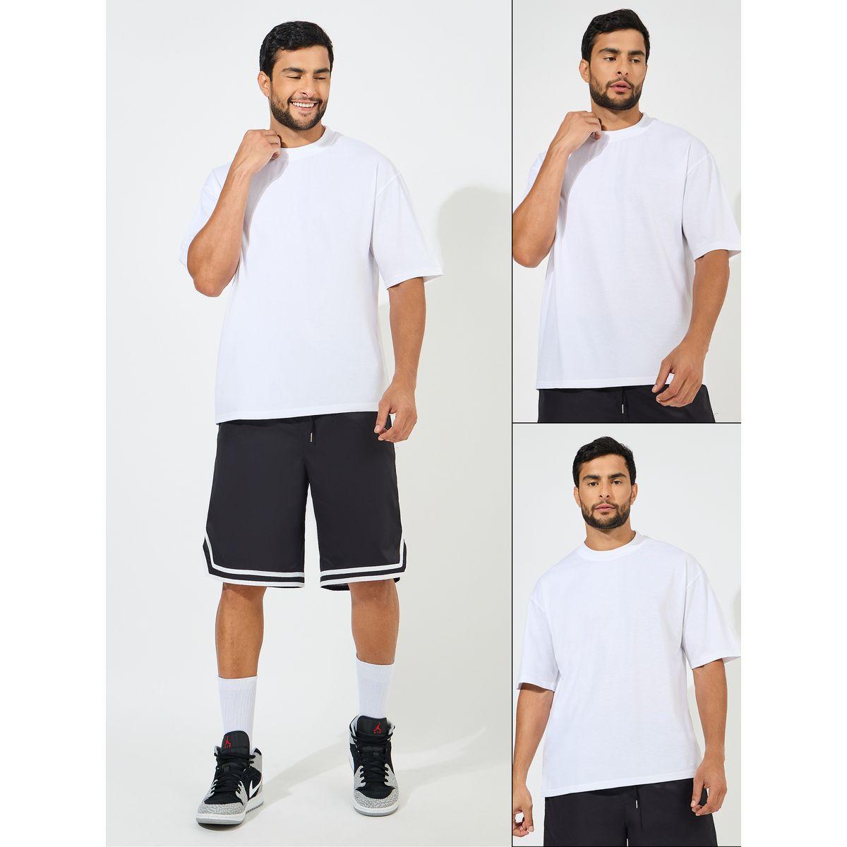 Styli Pack of 2 - Oversized Mock Neck Ribbed T-Shirt with Short Sleeves-men-clothing-tshirtsandpolos-tshirts-image-1