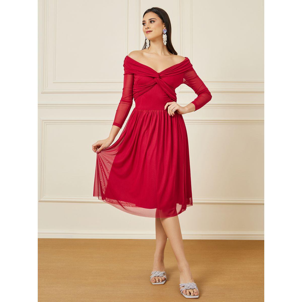 Styli Off Shoulder Neck Twist Detail Mesh Dress-women-clothing-dresses-image-1