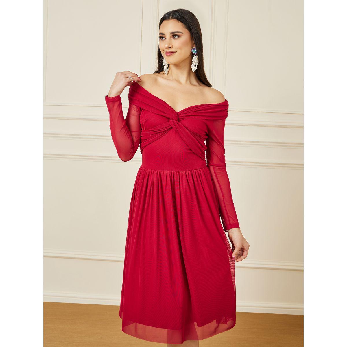 فستان بطول الركبة وأكتاف مكشوفة-women-clothing-dresses-image-2