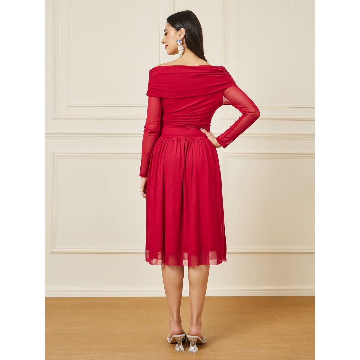 Styli Off Shoulder Neck Twist Detail Mesh Dress-women-clothing-dresses-image-4