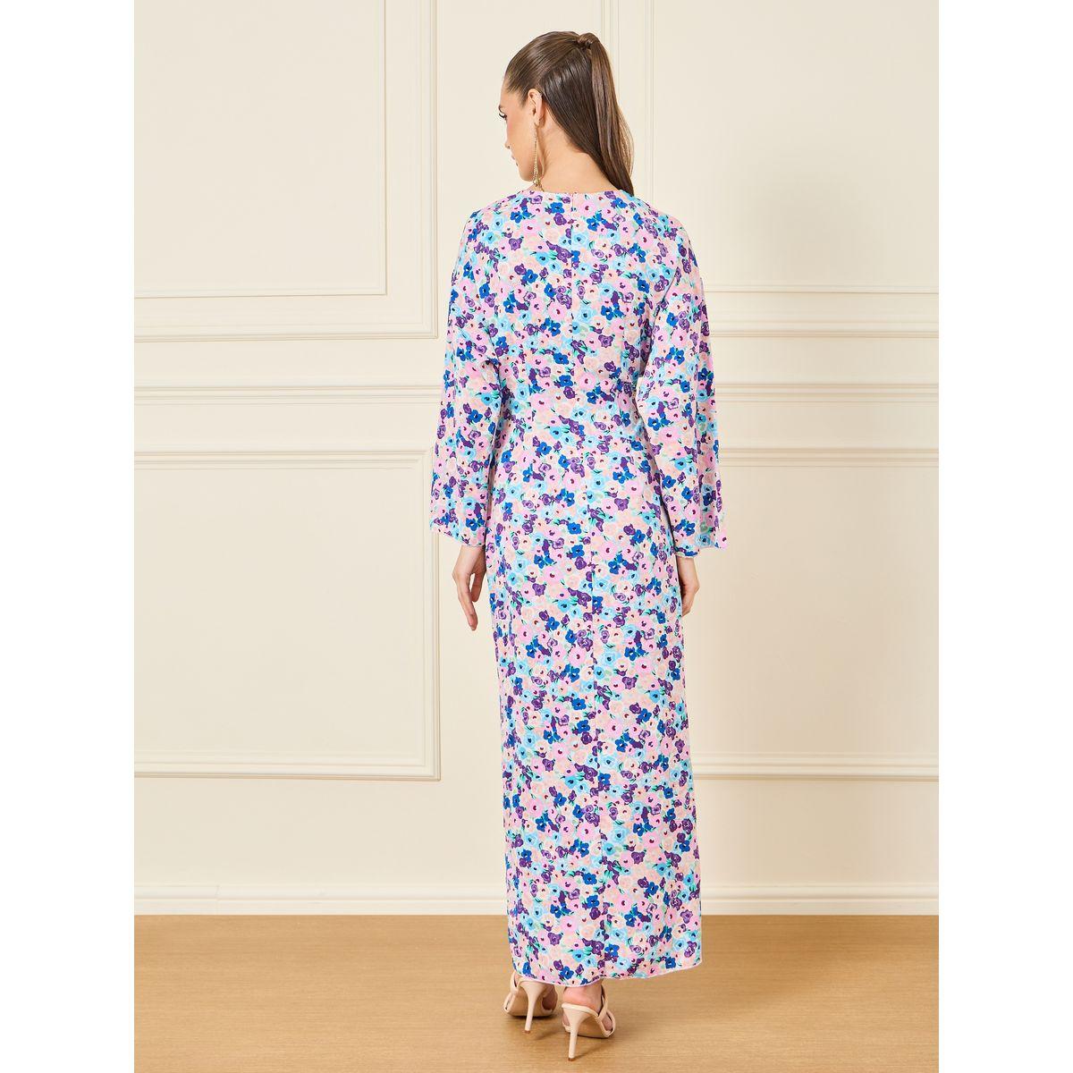 Styli Floral Print Twist Detail Front Slit Maxi Dress-women-clothing-dresses-image-4