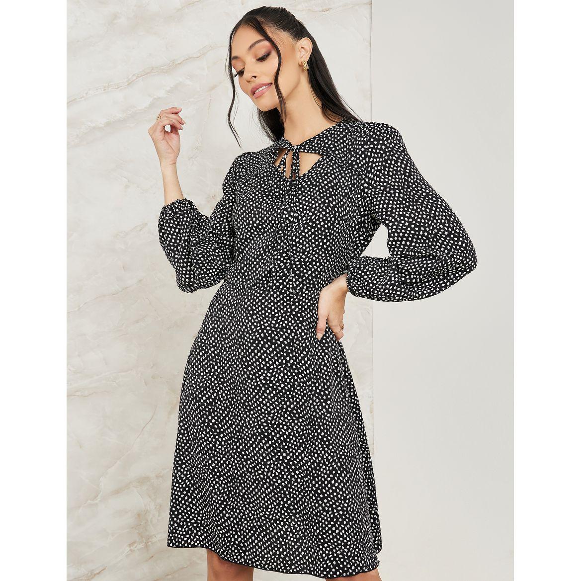 فستان بطول الركبة واكمام منفوخة-women-clothing-dresses-image-1