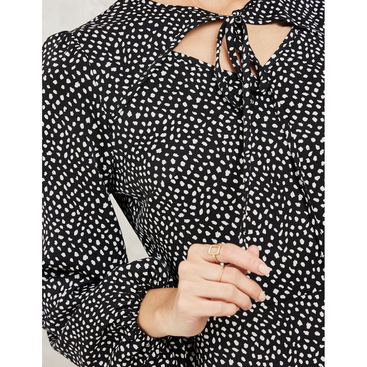 Styli Ditsy Print Tie-Up Neck Knee Length Dress-women-clothing-dresses-image-3