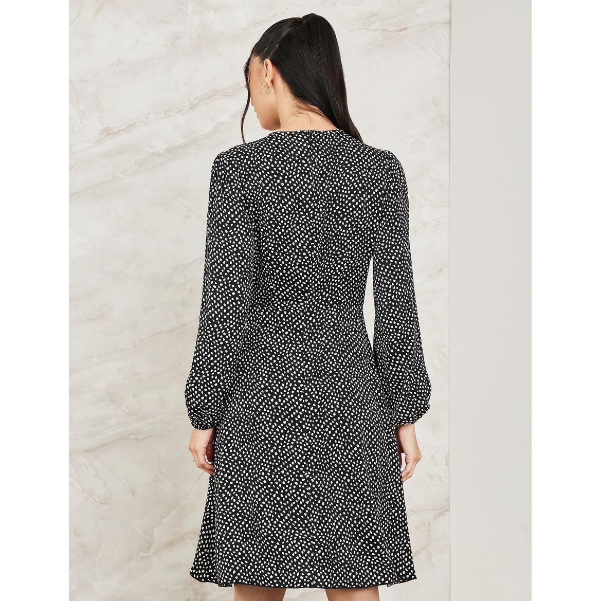 Styli Ditsy Print Tie-Up Neck Knee Length Dress-women-clothing-dresses-image-4