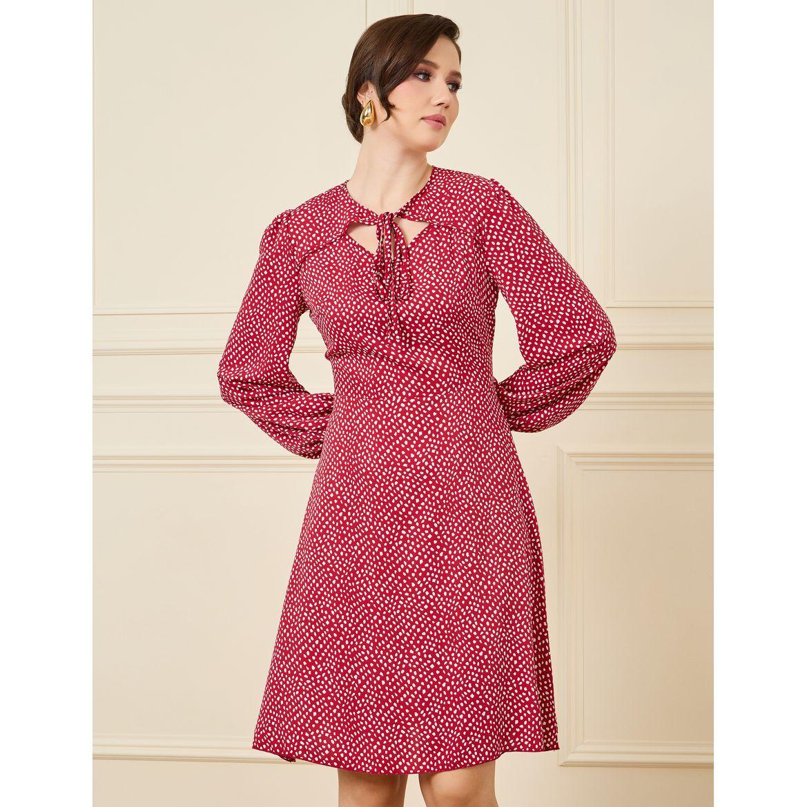 Styli Ditsy Print Tie-Up Neck Knee Length Dress-women-clothing-dresses-image-2