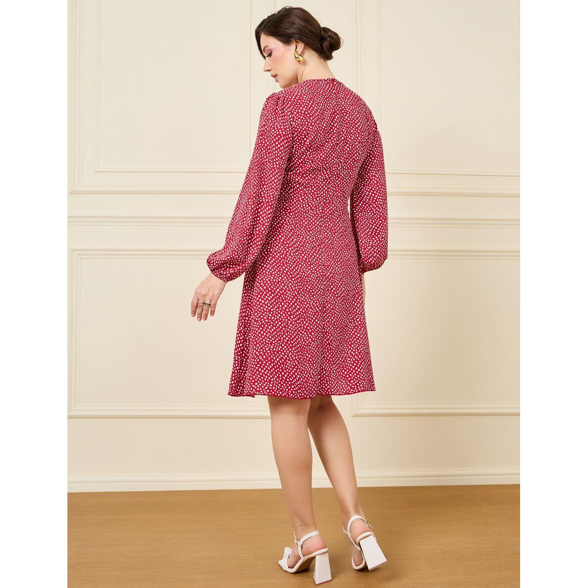 Styli Ditsy Print Tie-Up Neck Knee Length Dress-women-clothing-dresses-image-4