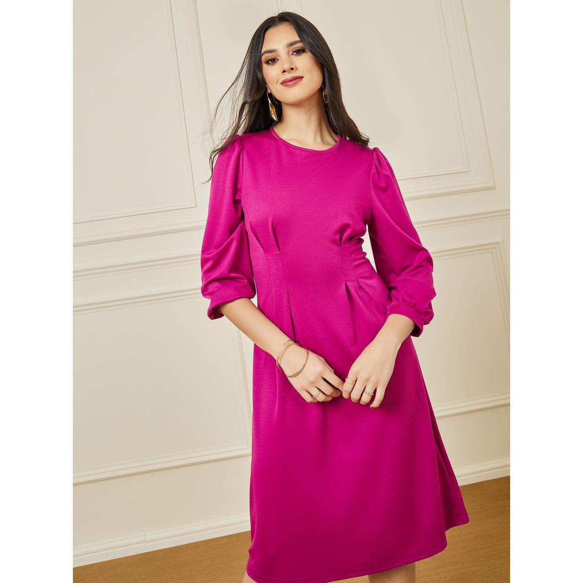 فستان بطول الركبة واكمام منفوخة-women-clothing-dresses-image-2
