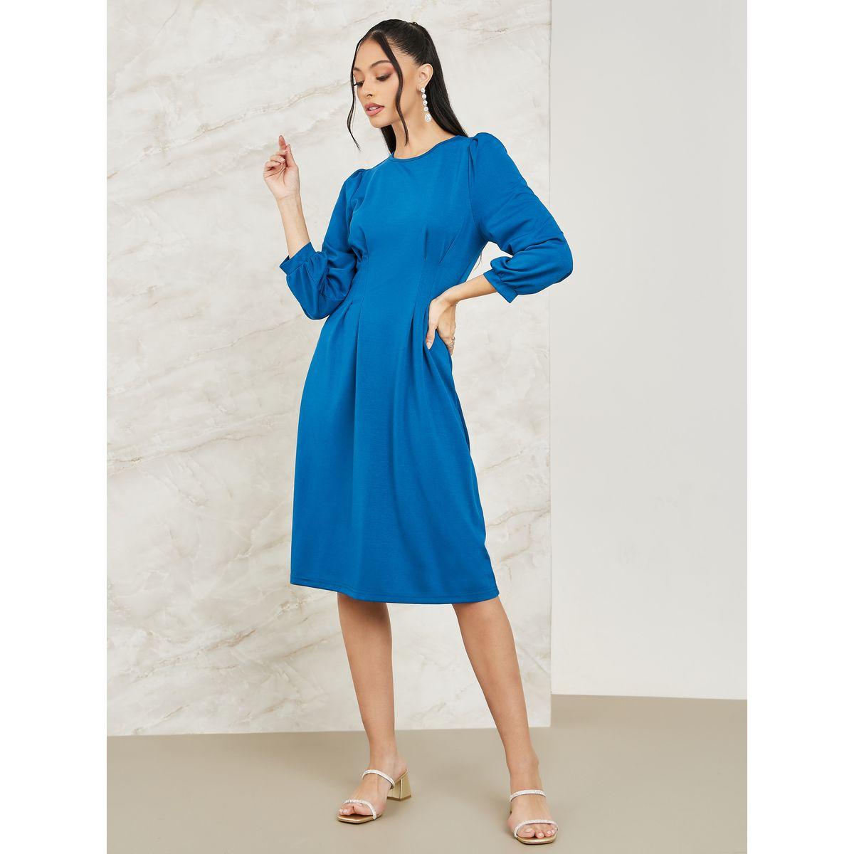 فستان بطول الركبة واكمام منفوخة-women-clothing-dresses-image-1
