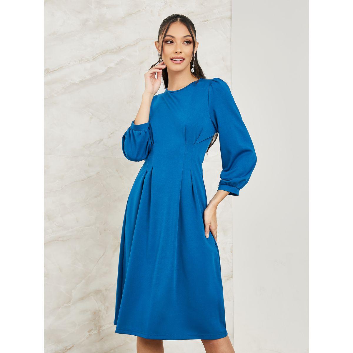 فستان بطول الركبة واكمام منفوخة-women-clothing-dresses-image-2