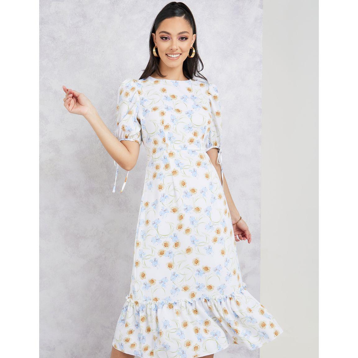 فستان ميدي مطبع بزهور مع حواف كشكش-women-clothing-dresses-image-2