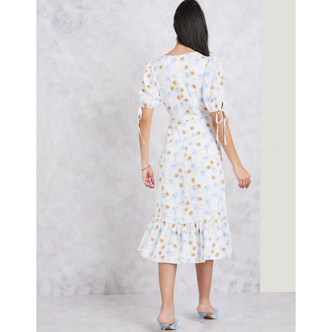 فستان ميدي مطبع بزهور مع حواف كشكش-women-clothing-dresses-image-4