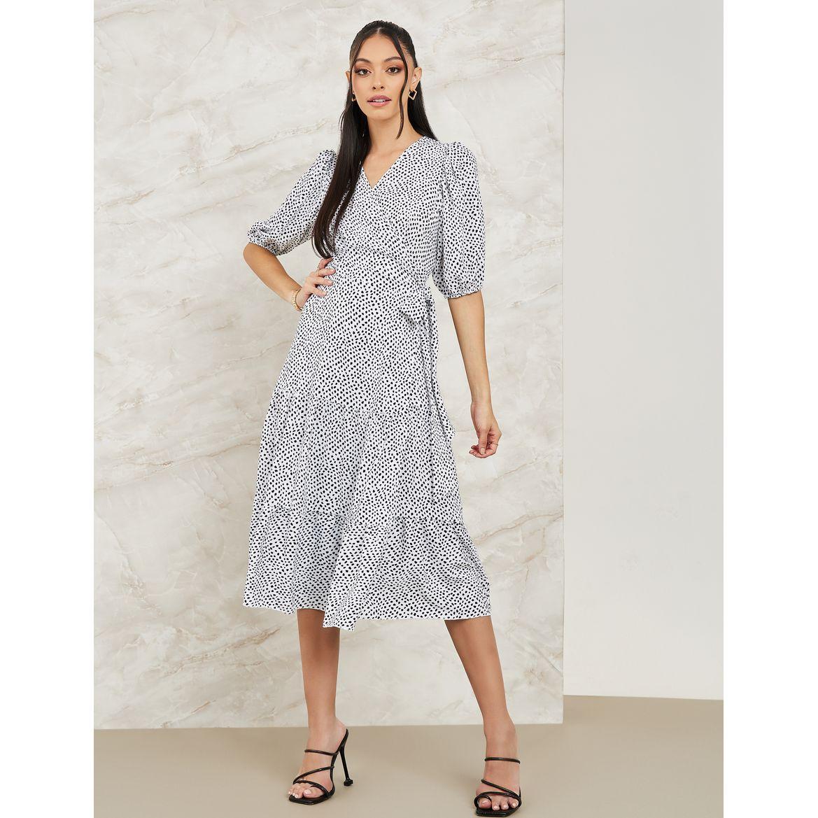 Styli Ditsy Print Wrap Around Midi Dress-women-clothing-dresses-image-1