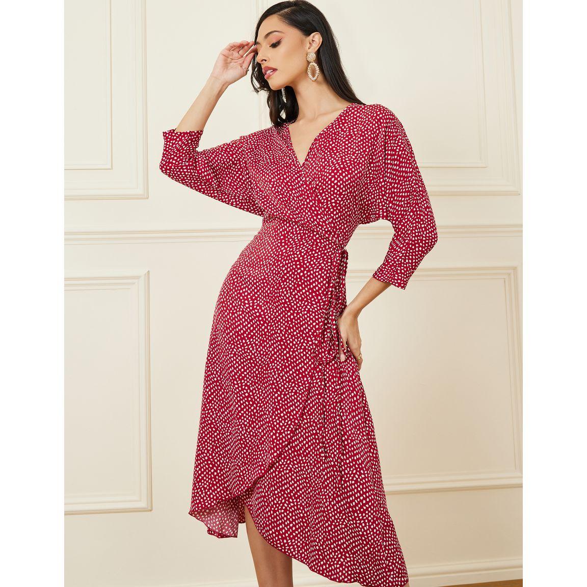 Styli Spot Print Wrap Midi Dress-women-clothing-dresses-image-1