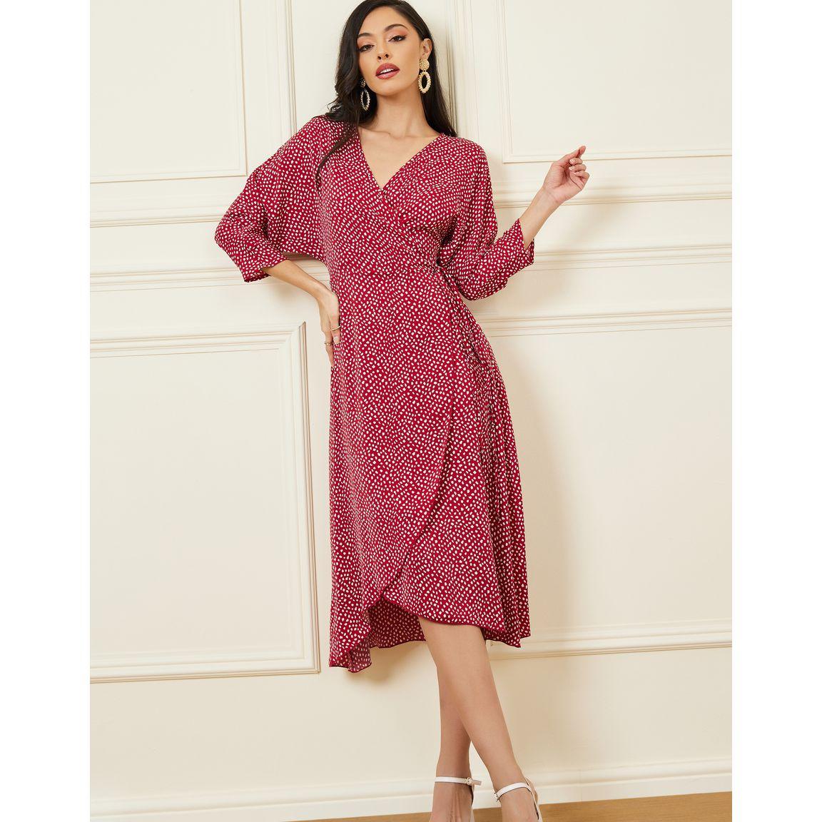 Styli Spot Print Wrap Midi Dress-women-clothing-dresses-image-2