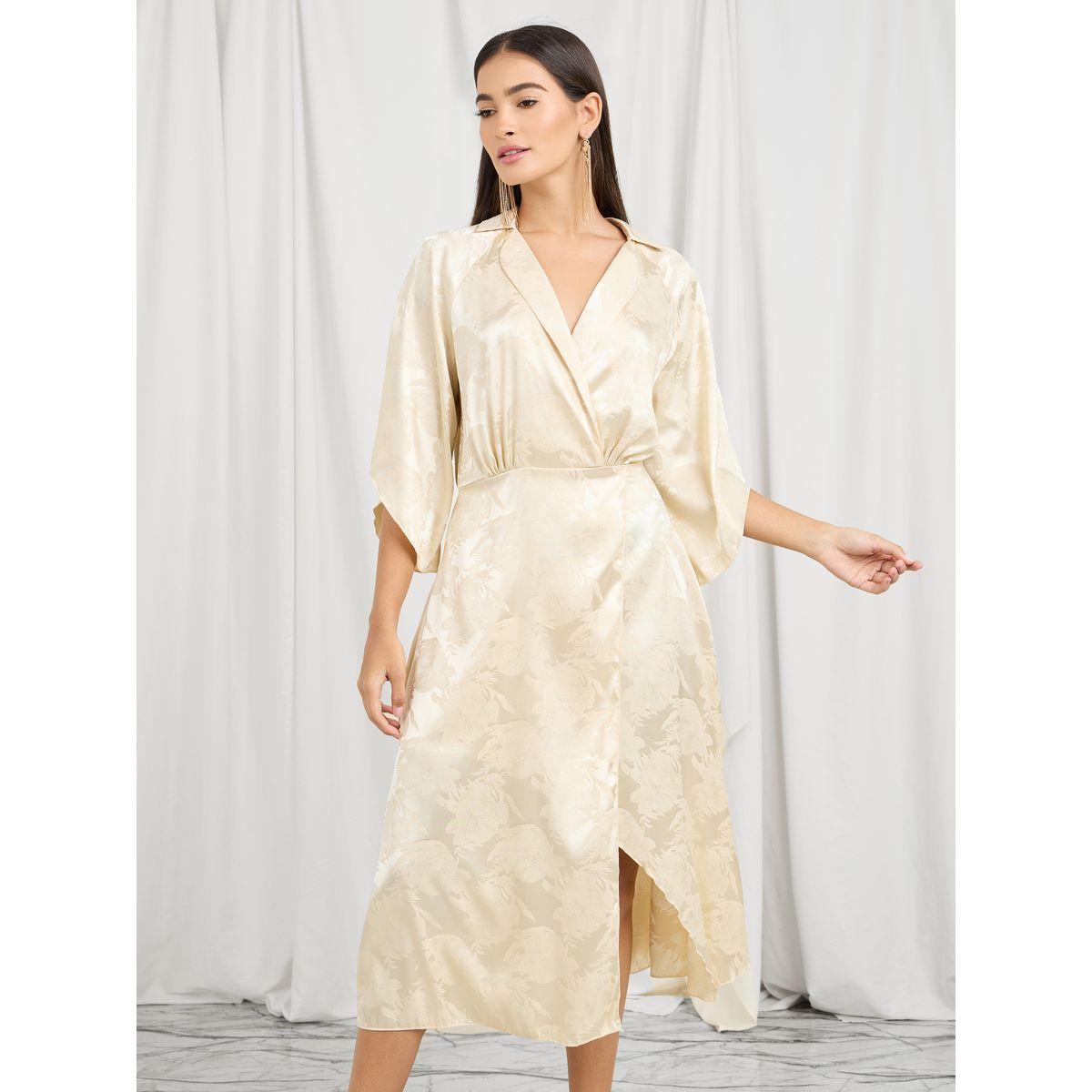 Styli Jacquard Print Notch Lapel Neck Midi Dress-women-clothing-dresses-image-2