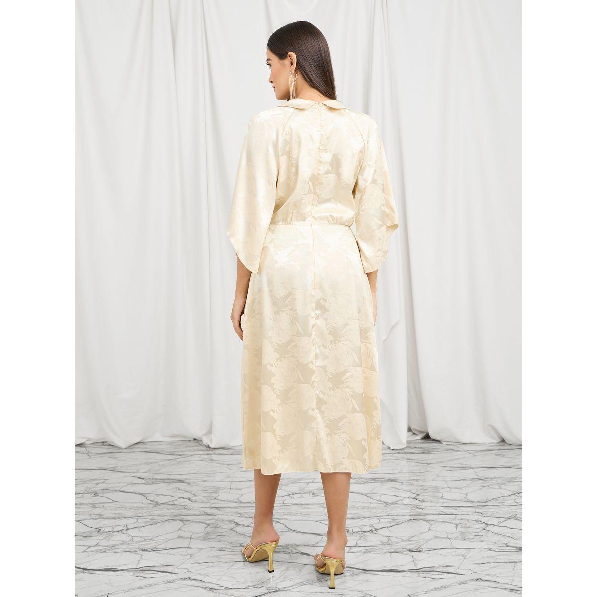Styli Jacquard Print Notch Lapel Neck Midi Dress-women-clothing-dresses-image-4