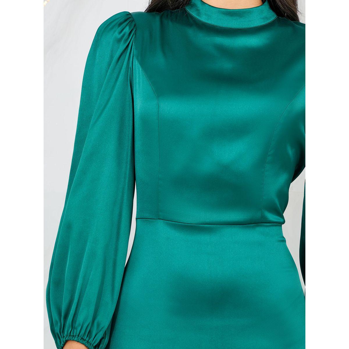 Styli Satin High Neck A-Line Maxi Dress with Side Slit-women-clothing-dresses-image-3