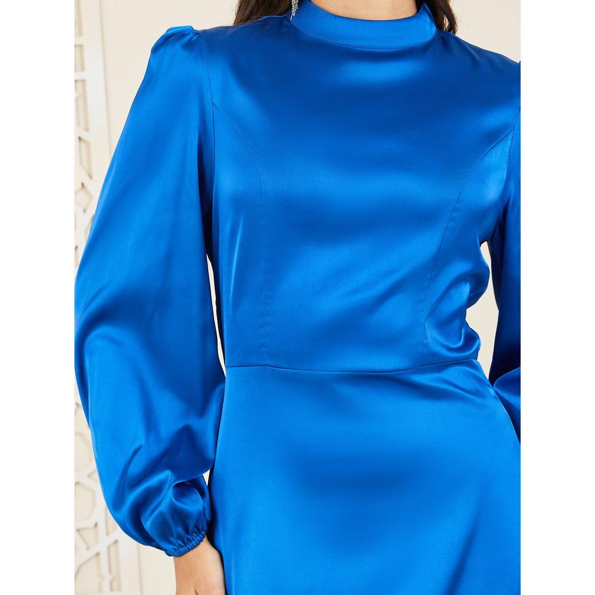 فستان ماكسي من ستيلي ساتين برقبة عالية مع فتحة جانبية-women-clothing-dresses-image-3