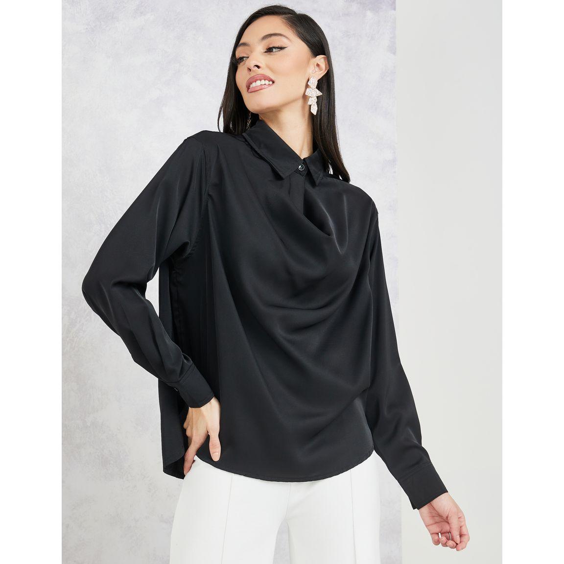 بلوزة بياقة منسدلة واكمام طويلة-women-clothing-shirtsandblouses-blouses-image-1
