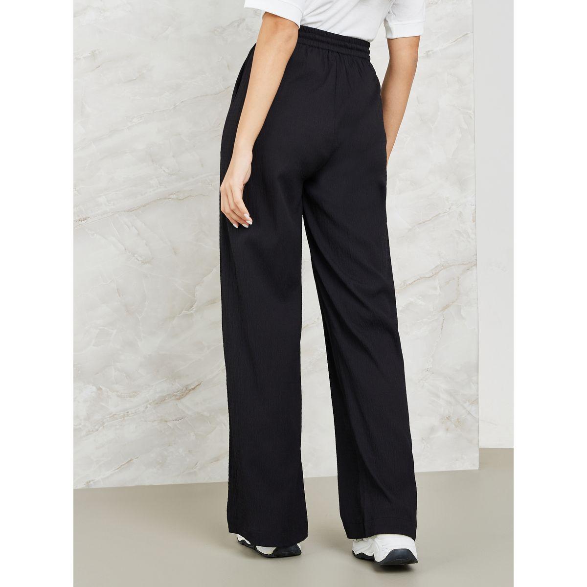 Styli Textured Wide Leg Pants with Side Pocket-women-clothing-bottoms-trousers-image-4